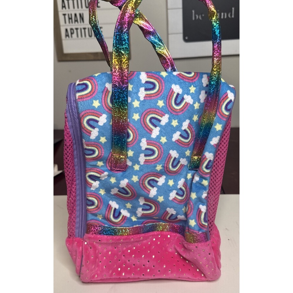 NWOTRainbow & Pink Stuffed Animal Carrier Mesh Sides Rhinestone Look Top Handles - Picture 4 of 6